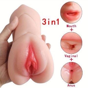 1-in-3 Realistic Oral Vagina Anal Pocket Pussy Men Masturbator — anal plug