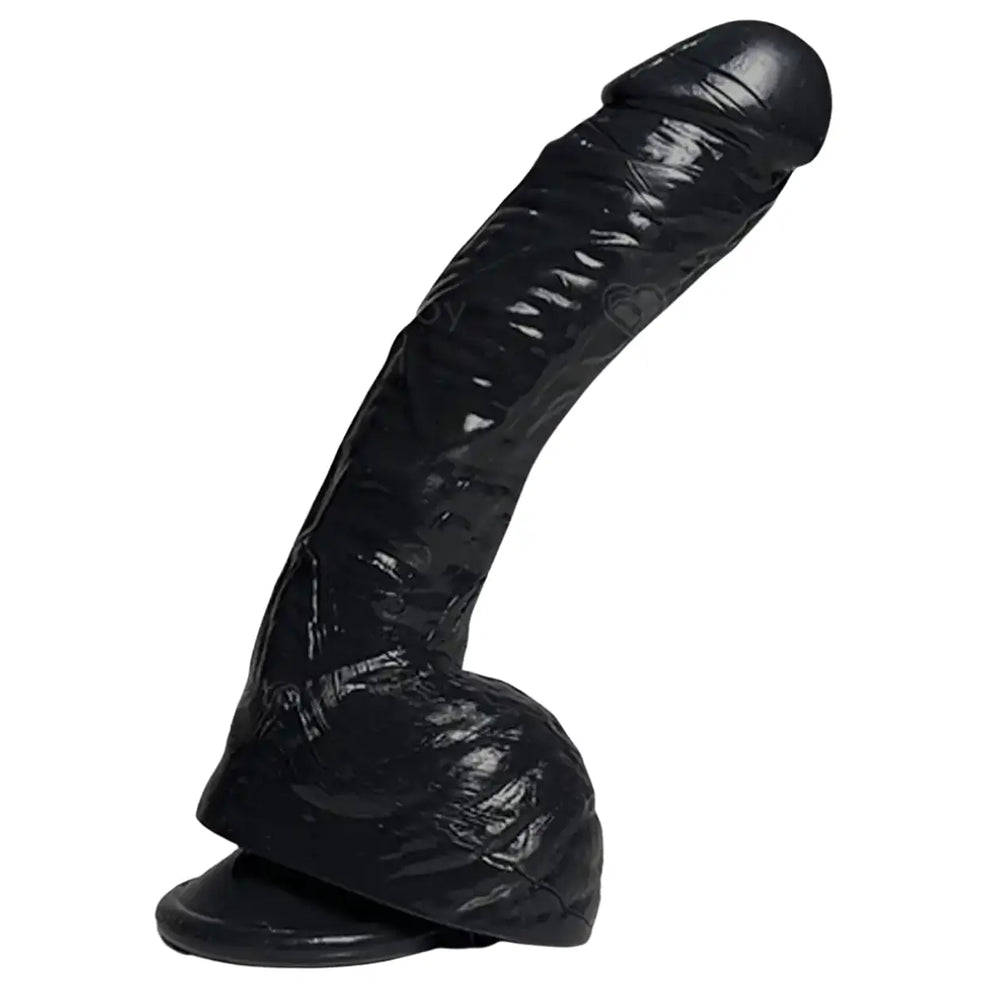 Nine inch black veined silicone dildo with suction cup