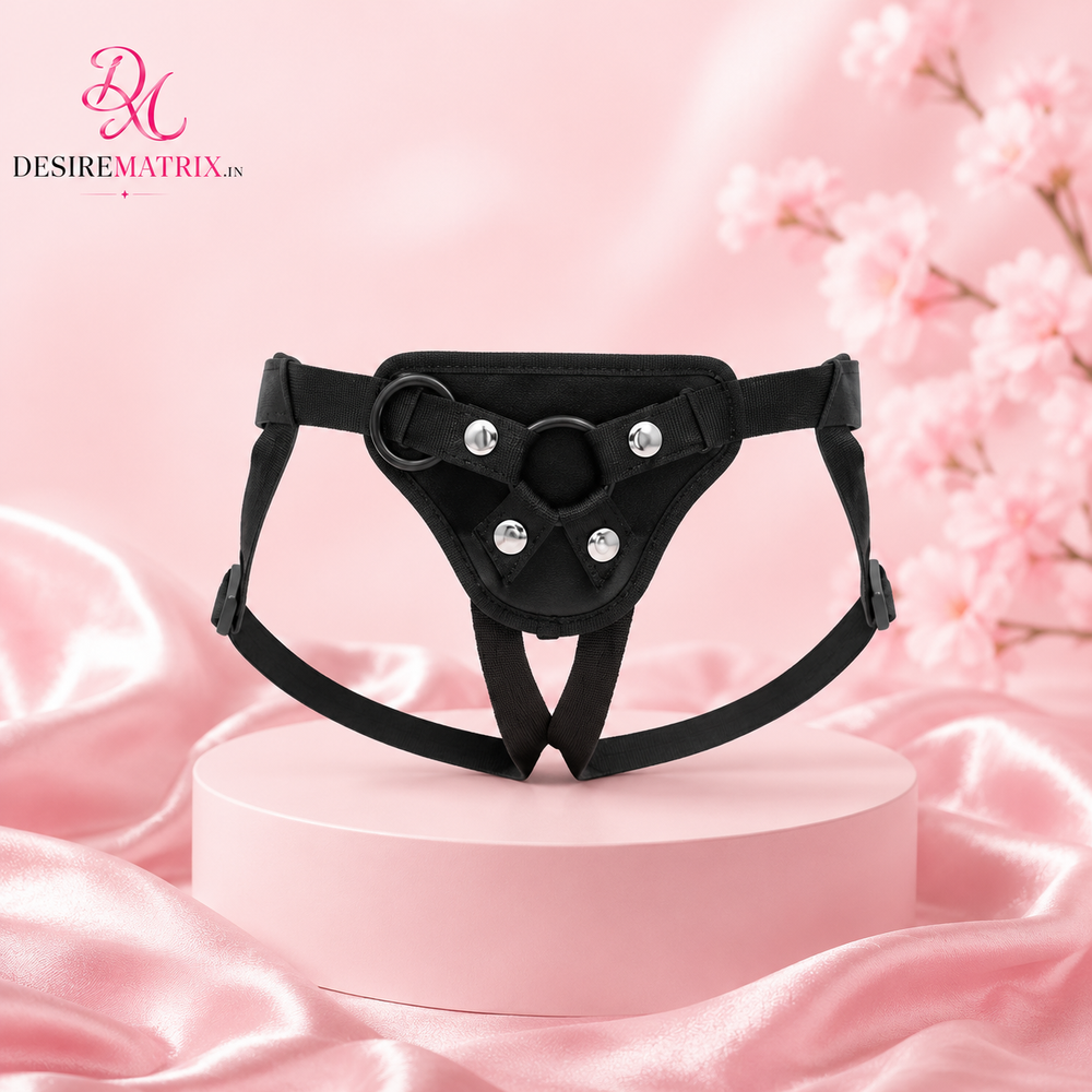 Adjustable strap-on harness with O-ring for different dildo sizes