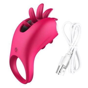 2 In 1 Vibrating Tongue Licking USB Charging Penis Ring For Men — penis ring