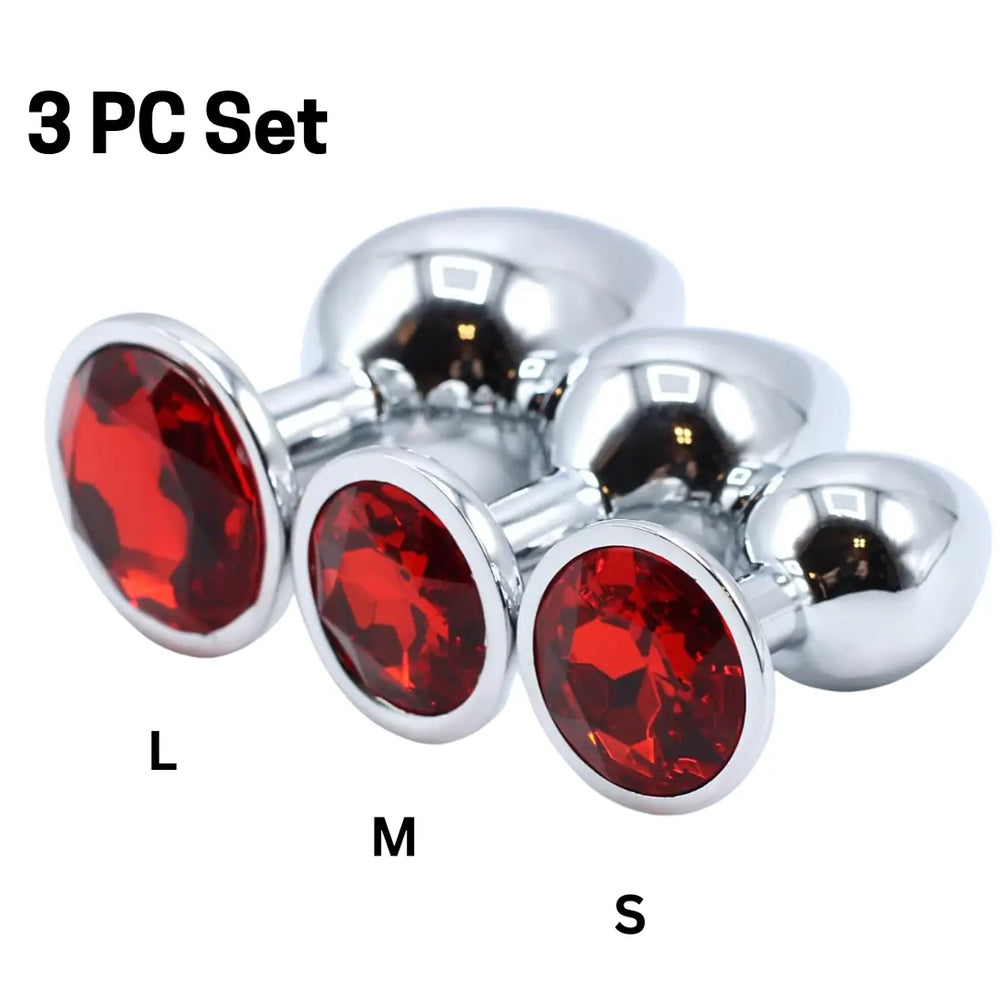 Three piece crystal base stainless steel plug set