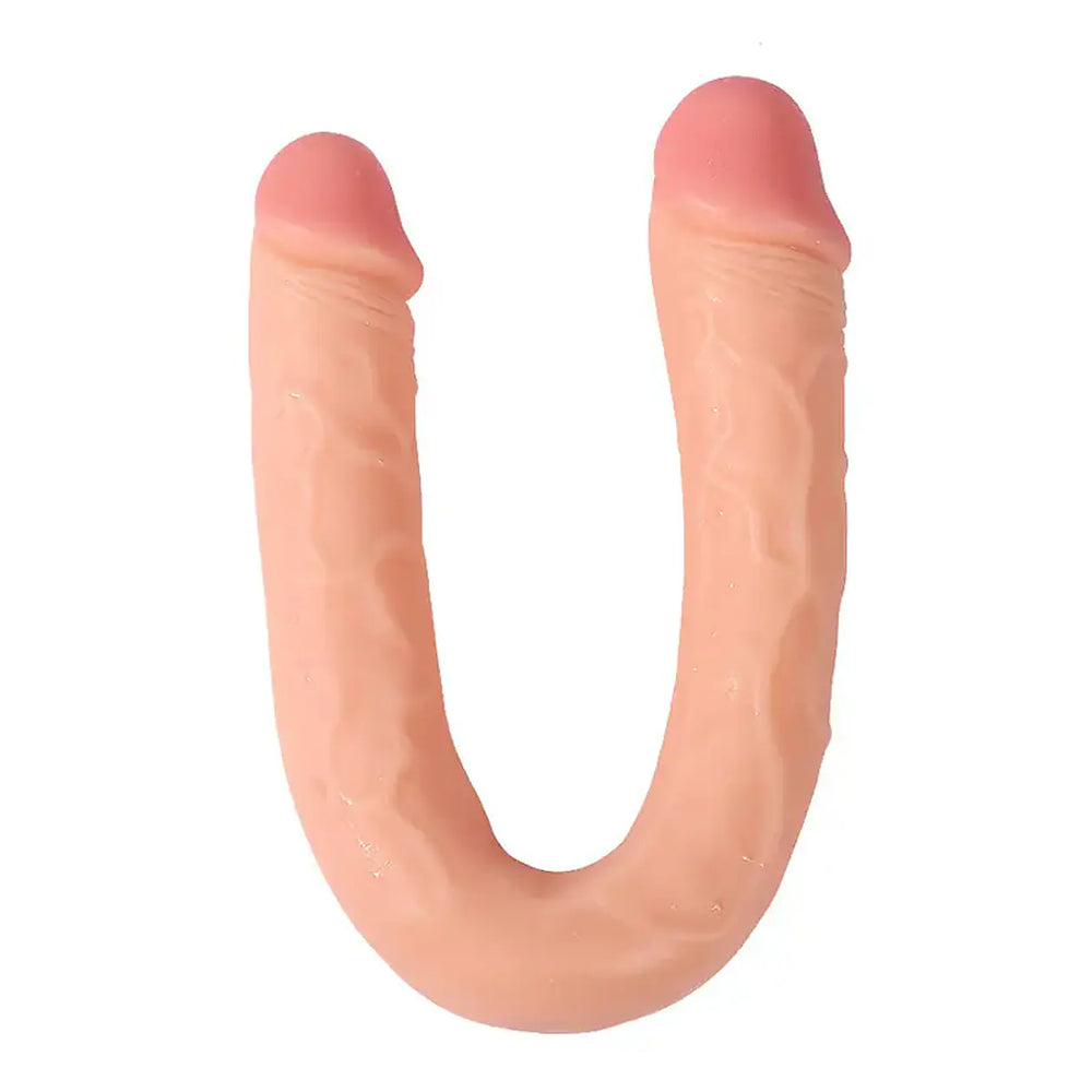 Twelve inch U-shaped veined double ended dildo