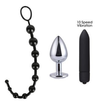 3 Pieces Anal Toys Set Black — anal plug