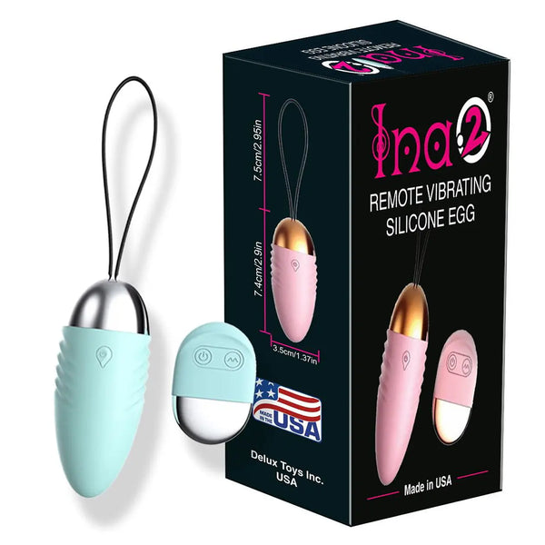 Ina.2 Vibrating Egg — Made in USA, Ribbed Silicone, 7.4 cm — Remote Control Vibrators, Ribbed body-safe silicone with a chrome cap