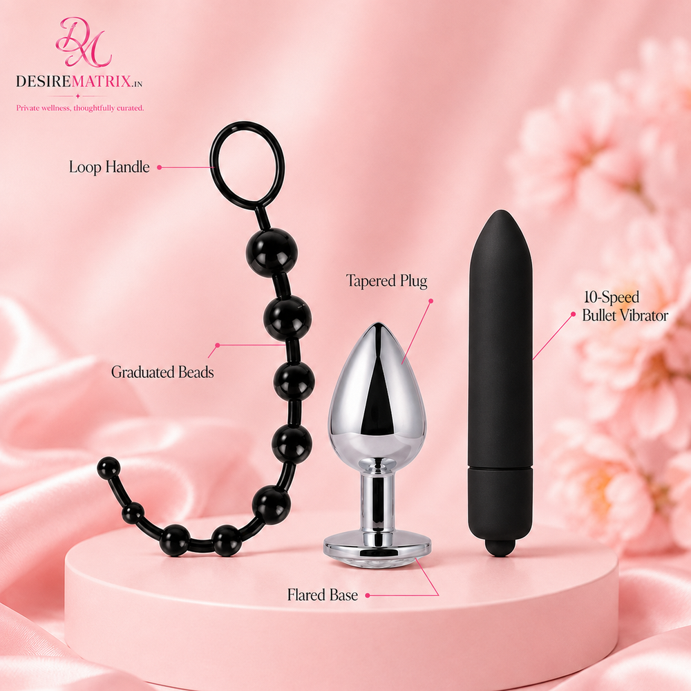Anal bead strand and stainless steel plug from the three piece set