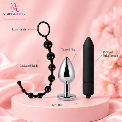 Anal bead strand and stainless steel plug from the three piece set