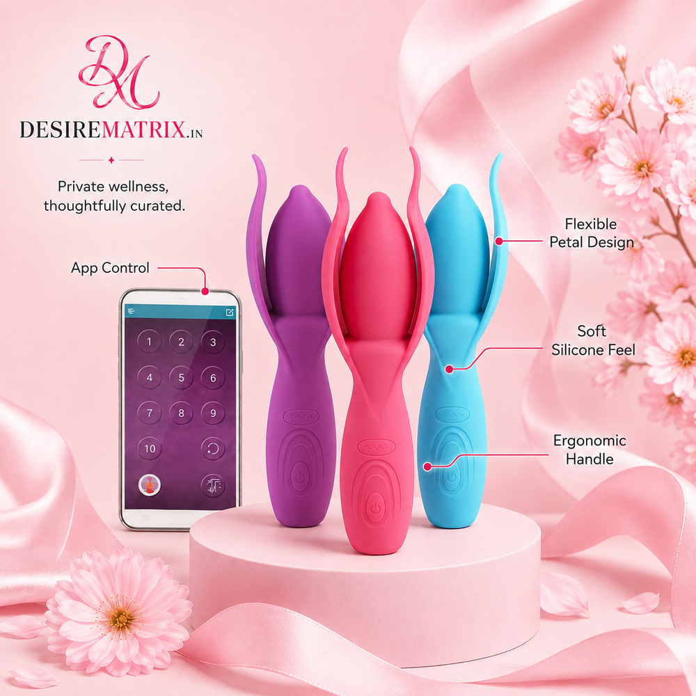 Lotus wand vibrator shown with the companion phone app