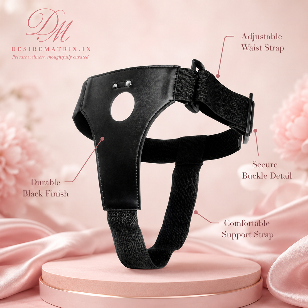 Strap-on pants harness shown from the front with dildo slot