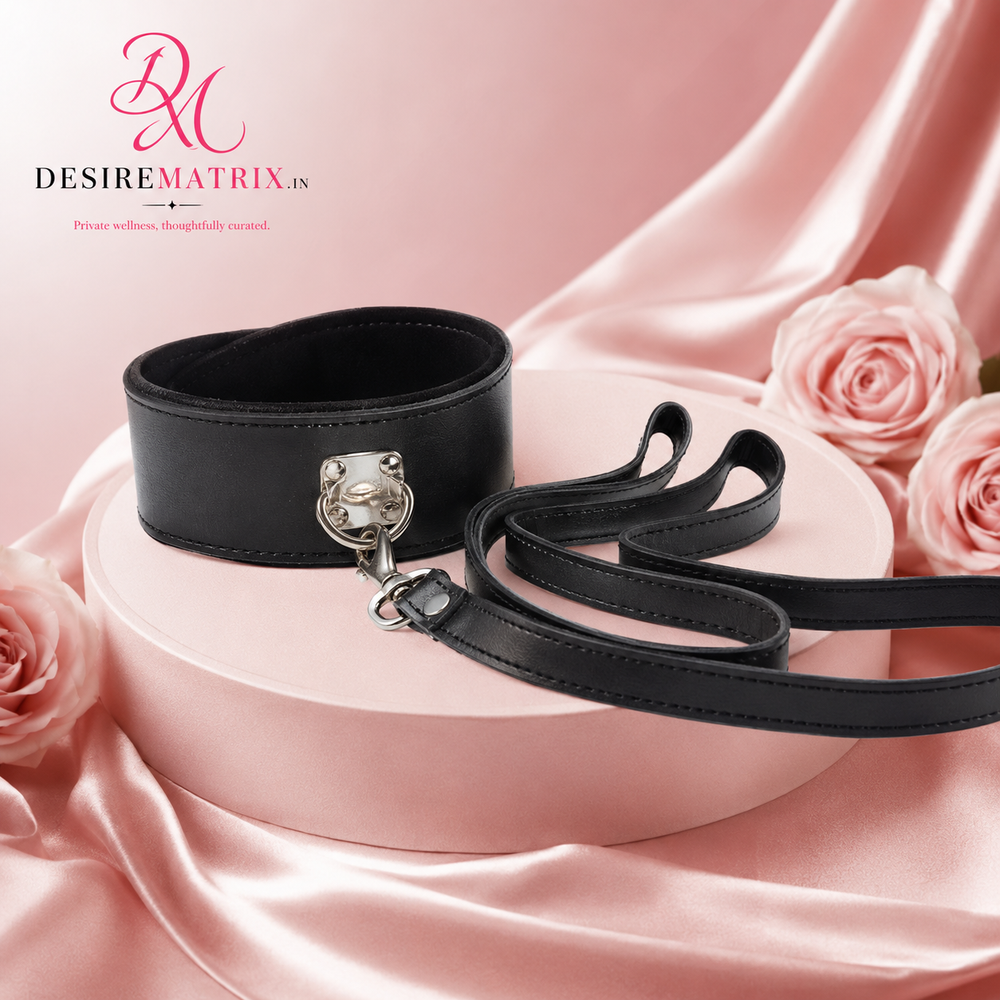 Collar with leash included in the seven piece bondage kit