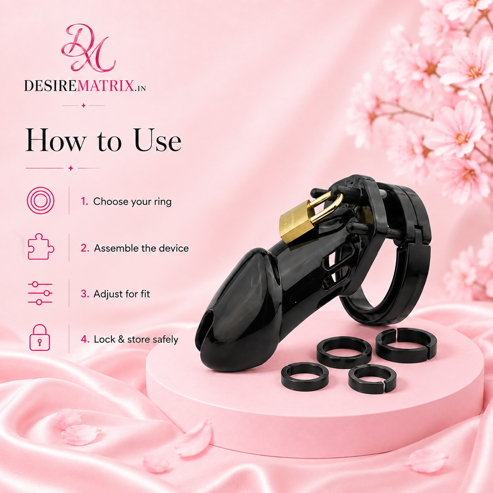 Long and short cage sections of the black CB-6000 chastity device