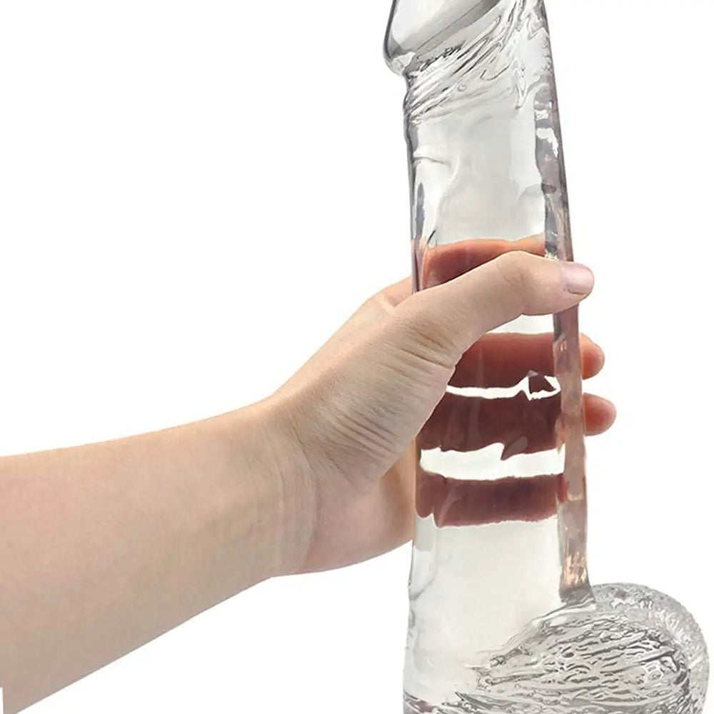 Nine inch transparent TPR realistic dildo with suction cup