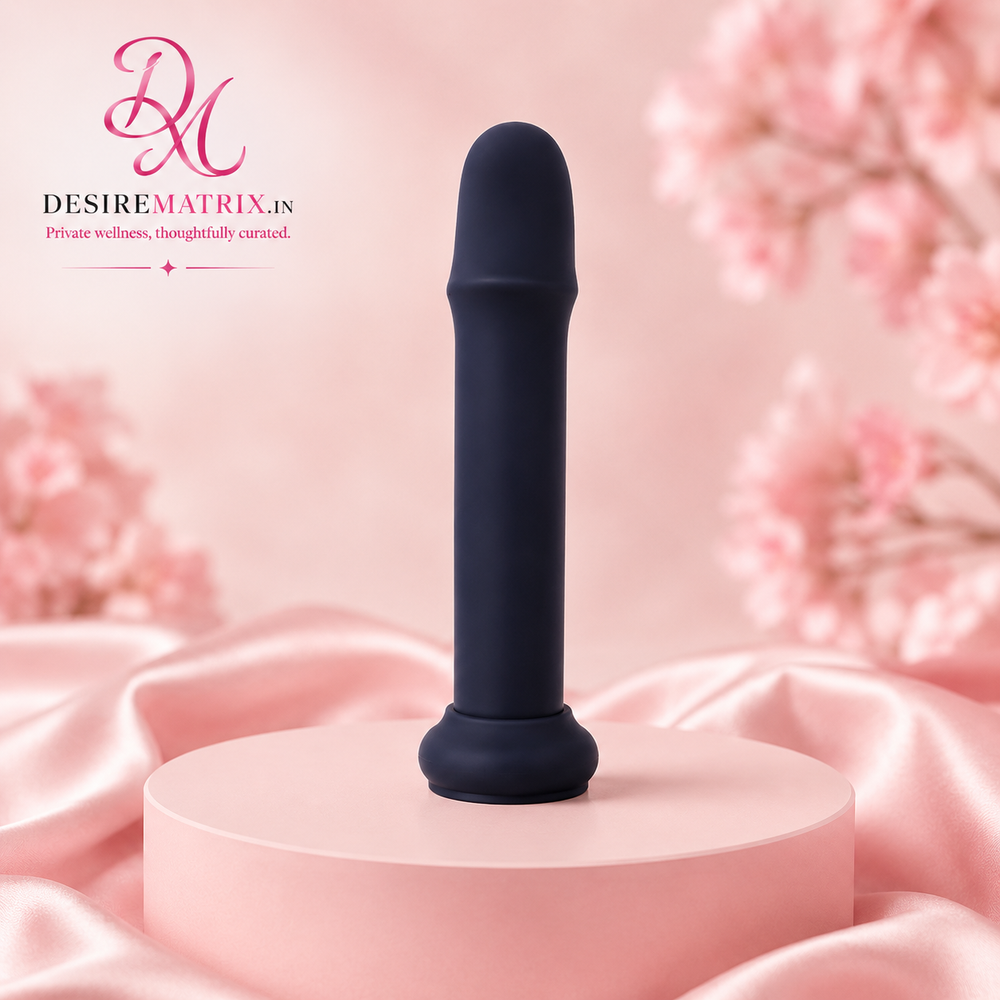 Black silicone strap-on dildo, 18 cm long with 11 cm circumference