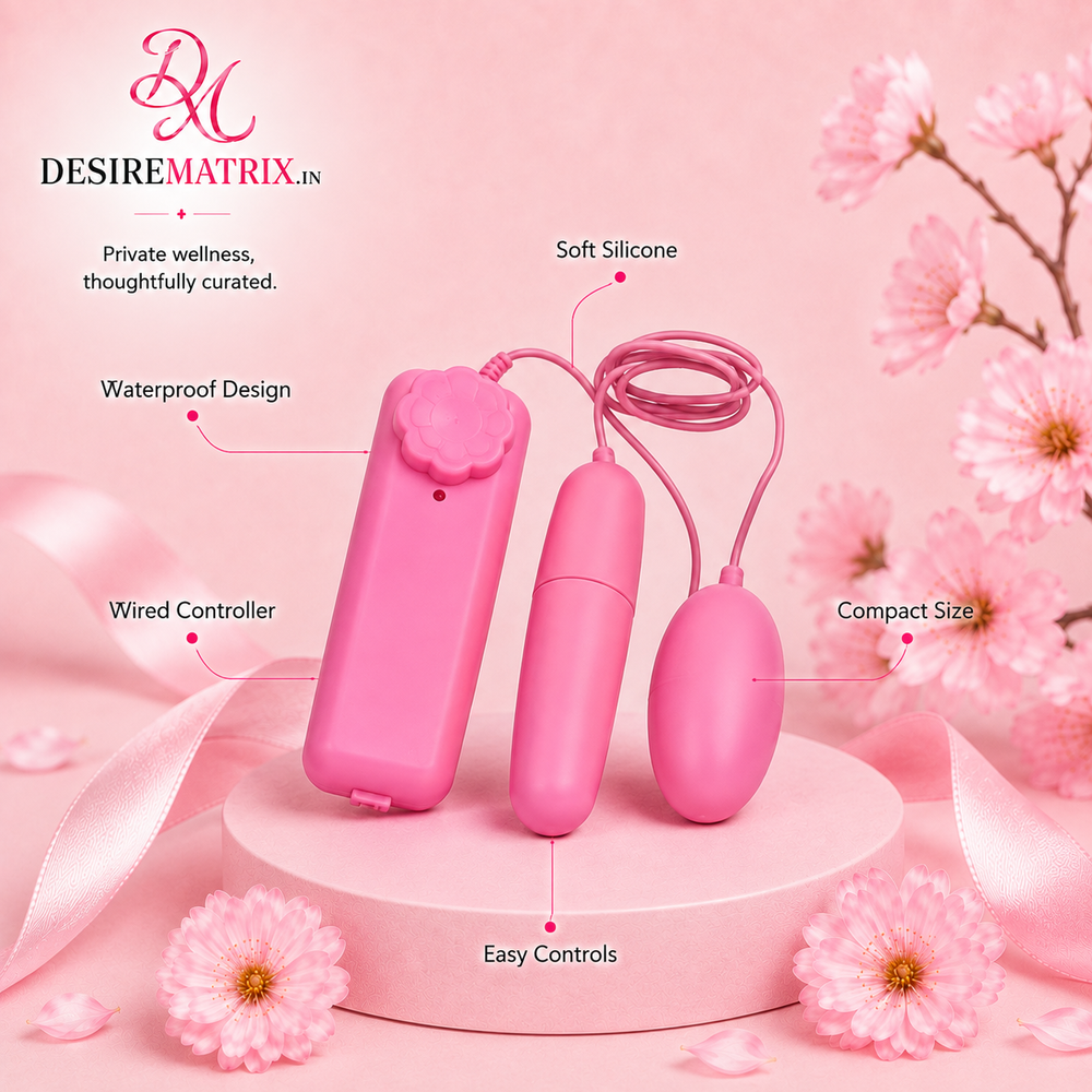 Double egg vibrator shown with both eggs and the control unit