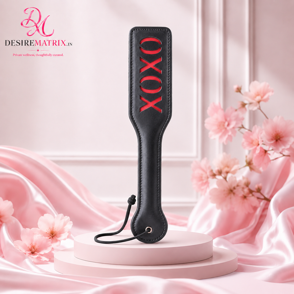 XOXO Spanking Paddle — Faux Leather, Prints on Skin — BDSM Toys, Faux leather, slightly flexible