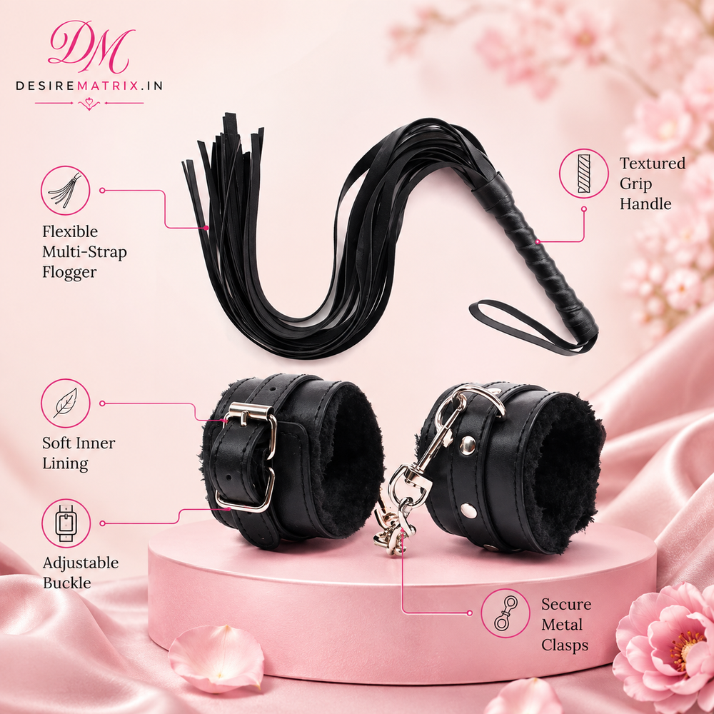 Plush-lined adjustable handcuffs from the black bondage set