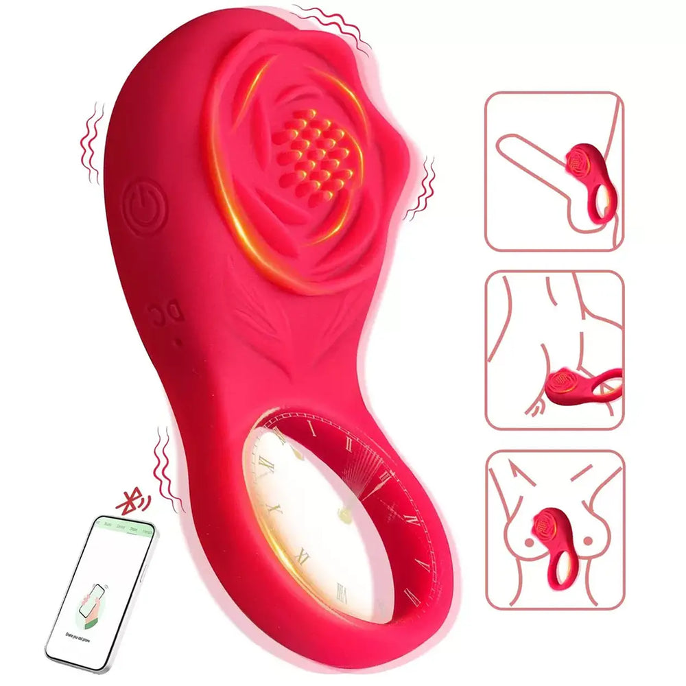 App controlled warming vibrating ring with dual stimulation
