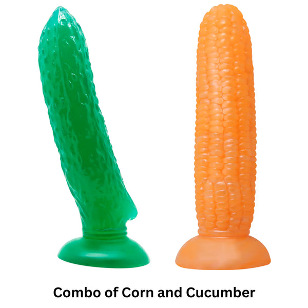 Novelty Dildo Set — Corn and Cucumber, Two Pieces — Dildos, Body-safe materials — ridged corn form and smoother cucumber form