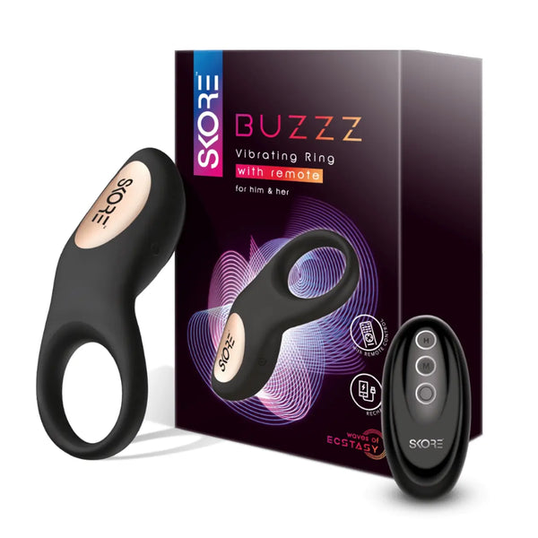 Skore Buzzz Vibrating Ring — Wireless Remote, Rechargeable — Penis Rings, Body-safe silicone