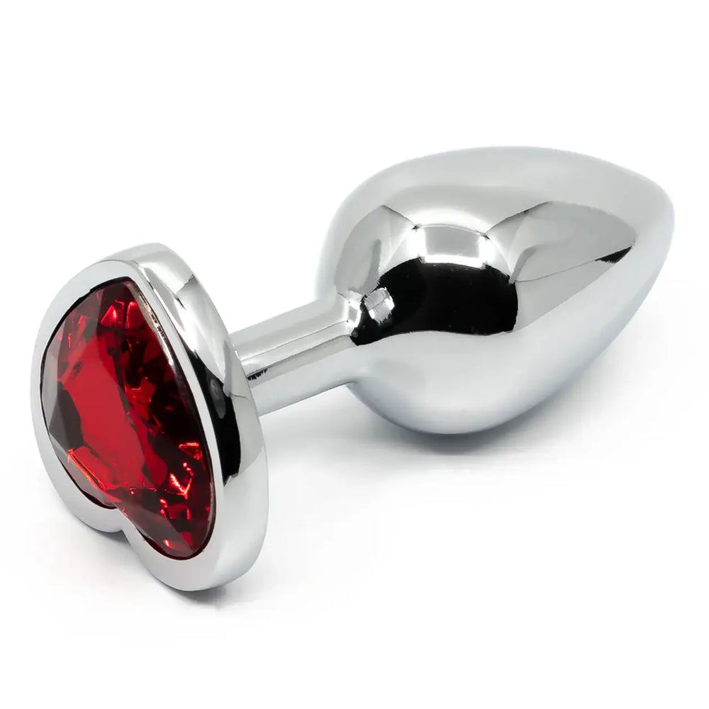 Small steel heart plug with red gem base