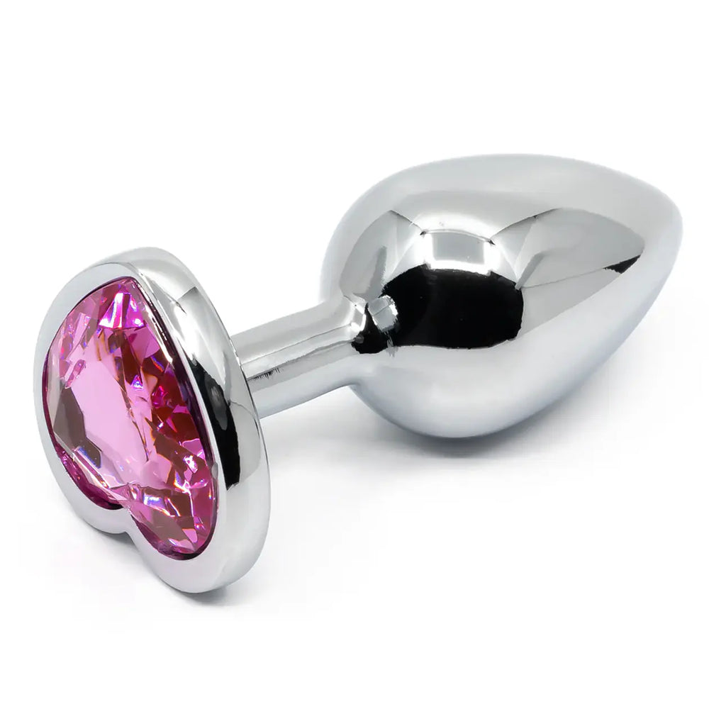 Medium steel heart plug with pink gem base