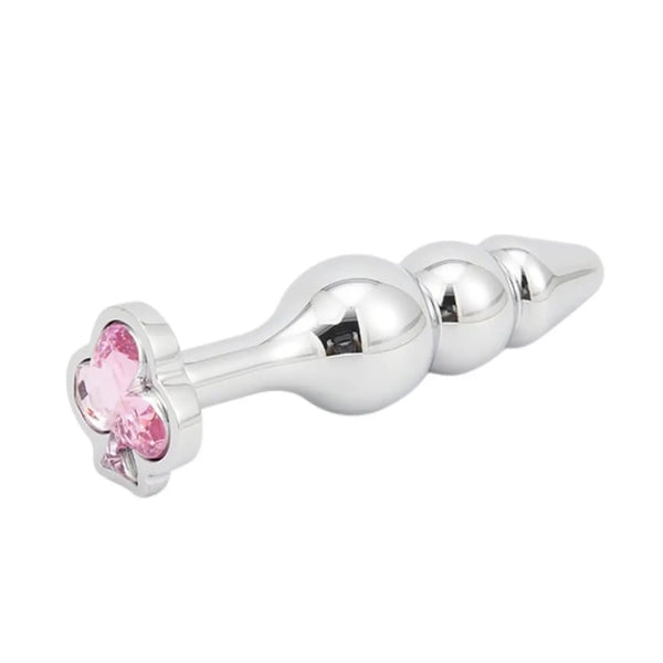 Beaded Steel Plug — Three Graduated Beads, 4 Inch — Anal Plugs, Body-safe polished metal with silicone accents