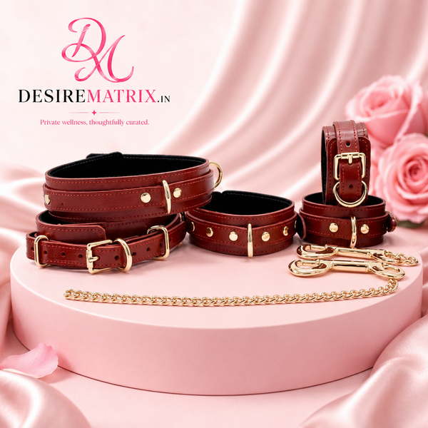 Hand Made 7 Piece Bondage Set Leather BDSM Restraints for Submissive-Tango Red — BDSM Kits