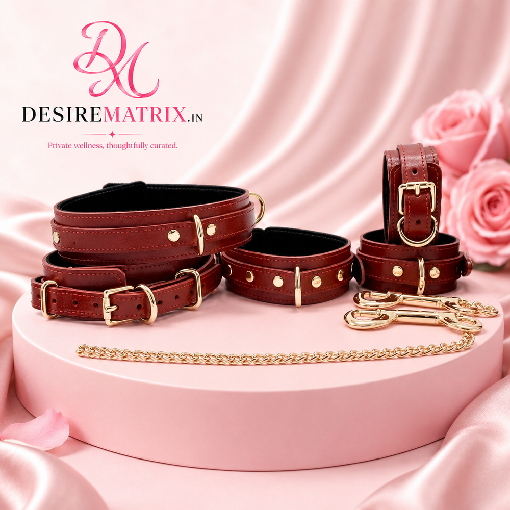 Seven piece Tango red bondage set in full-grain Italian leather