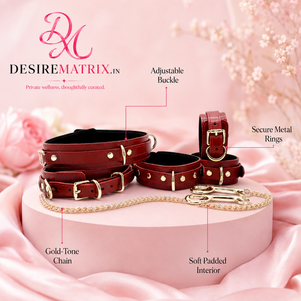 Suede-lined wrist and ankle cuffs from the Tango red leather set