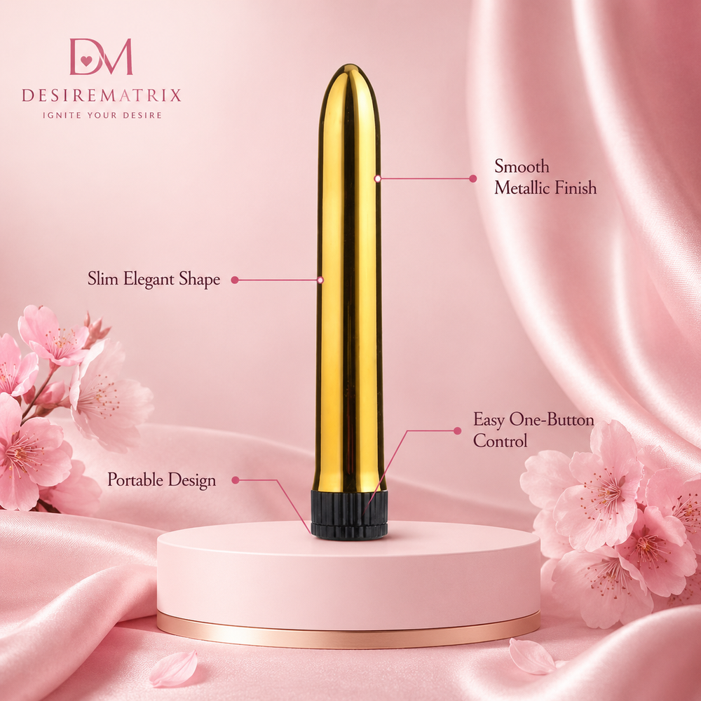 Gold long stick vibrator shown full length