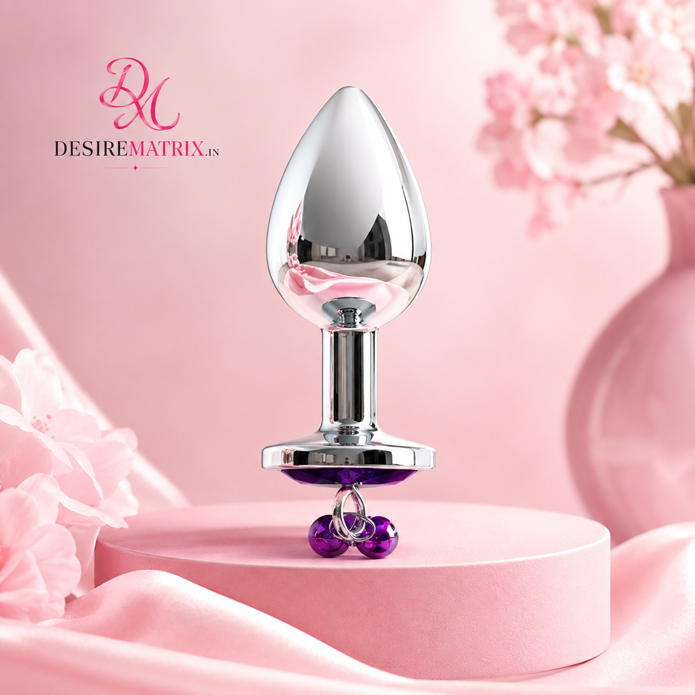 Jewelled stainless steel anal plug, 9.7 cm long with a 3.9 cm maximum diameter