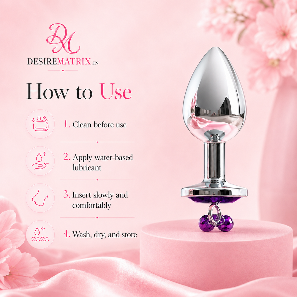 Jewel set into the flat flared base of the steel anal plug