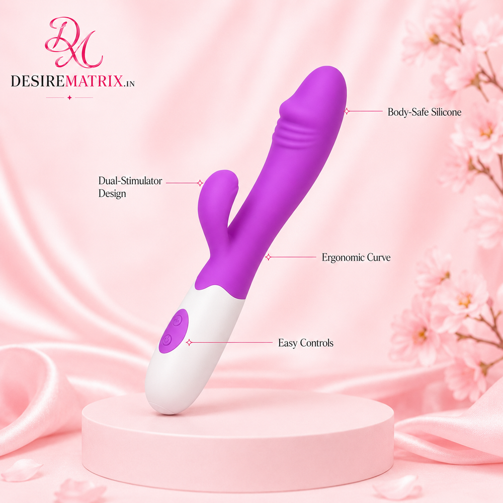 Silicone personal massager shown in the hand for scale