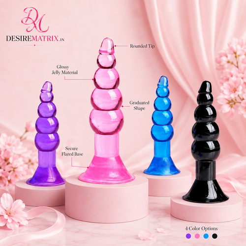 Silicone anal plugs shown in order of size, small to large
