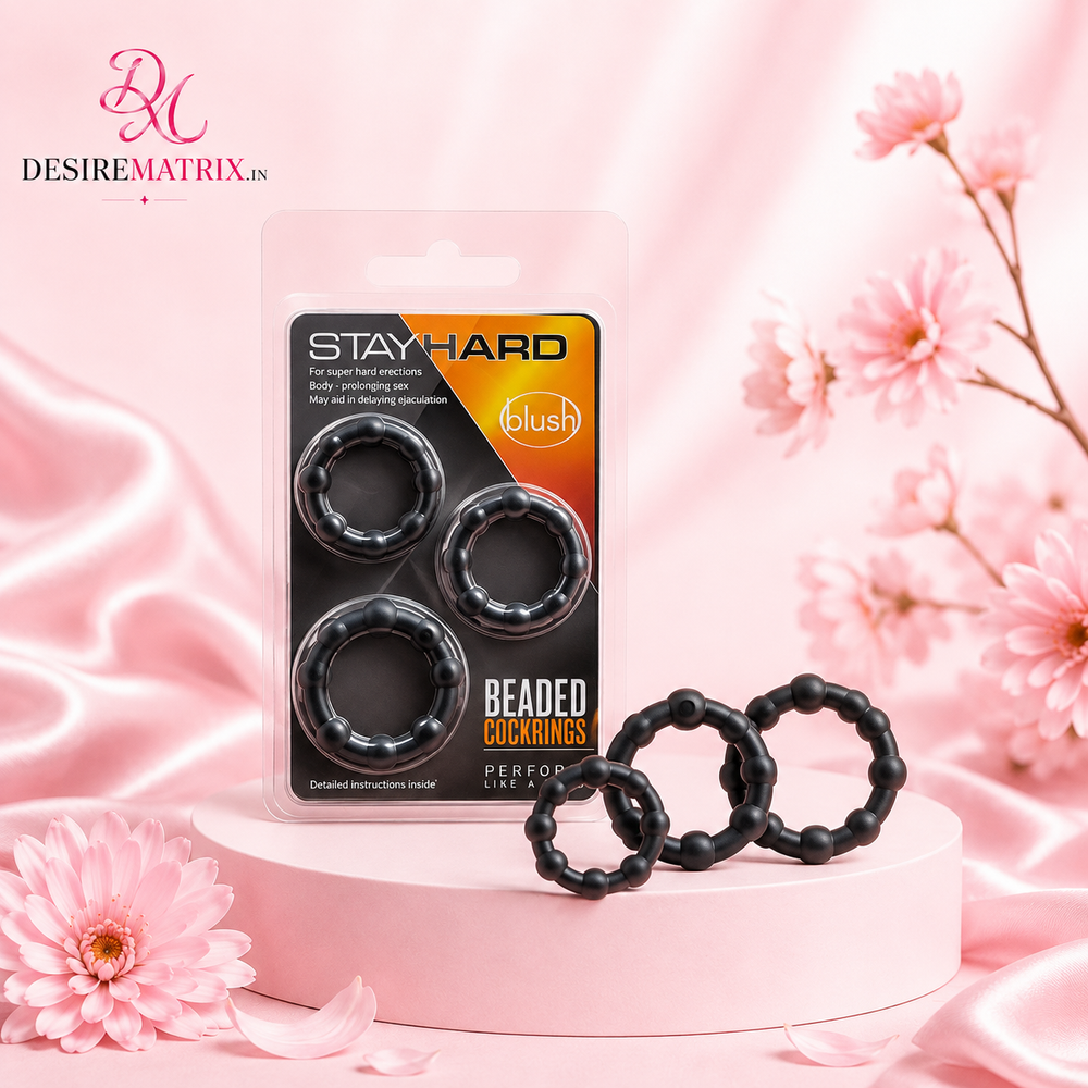 Black beaded delay cock rings in three internal diameters