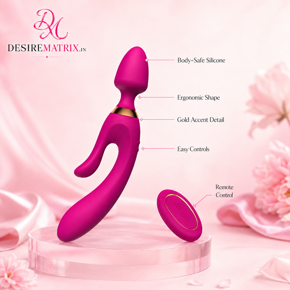 Silicone wand vibrator shown full length with its rounded head