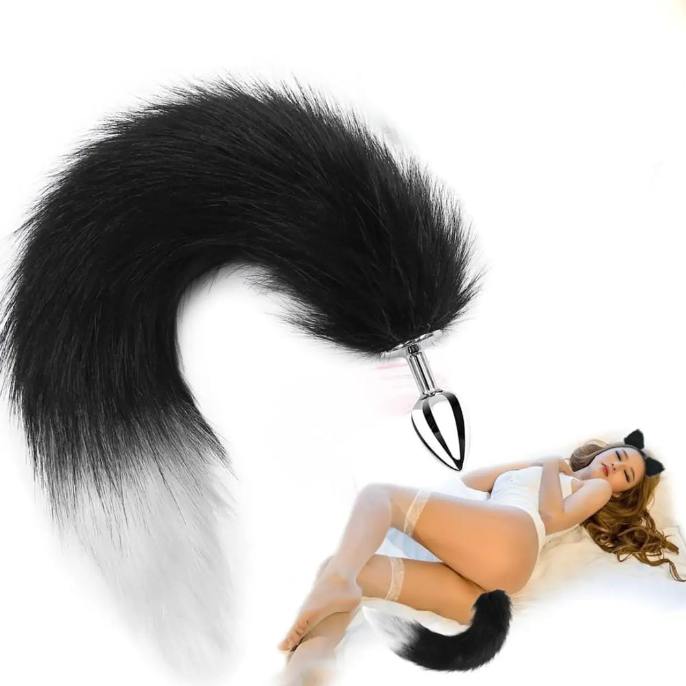 Stainless steel fox tail plug with faux fur tail