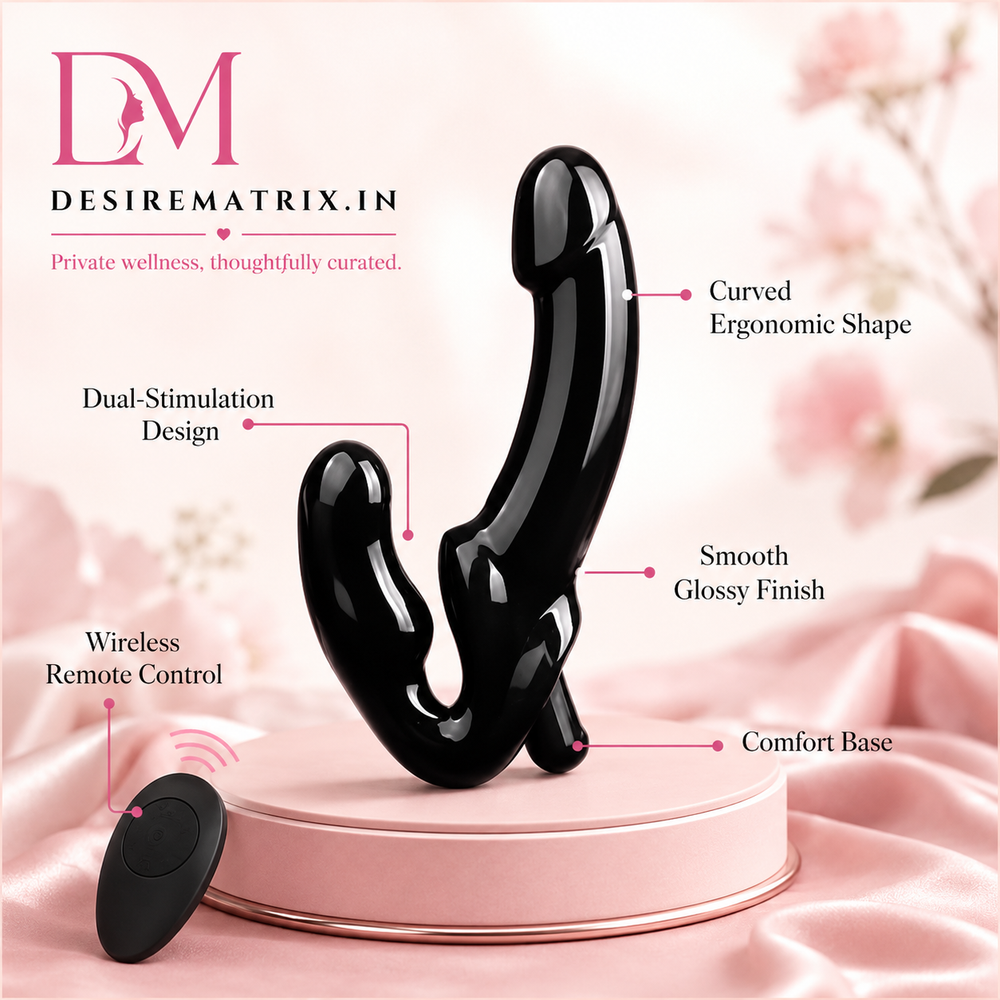 Double ended strapless strap-on showing both insertable ends