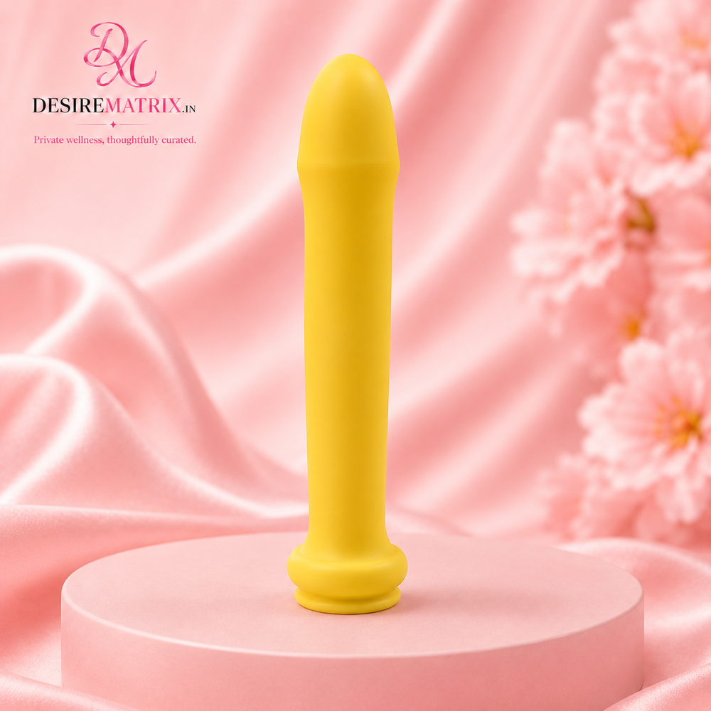 Yellow silicone strap-on dildo, 18 cm