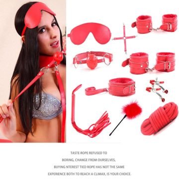 BDSM Sex Bondage Restraint Kit 10 Pieces -Red — bdsm kit