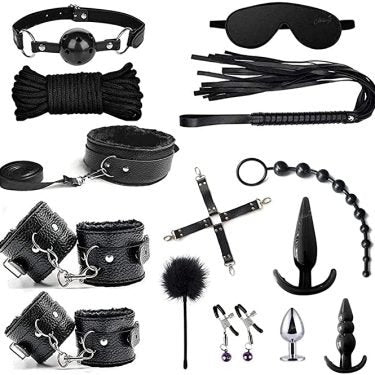 Beginners BDSM Restraints 14 Pcs Bondage Kit - Black — bdsm kit