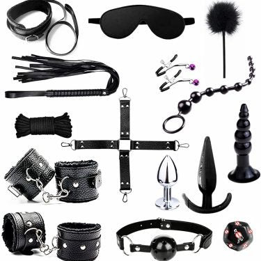 Beginners SM Adult Game BDSM Restraints Sex Toys 15 Pcs Bondage Kit Black — bdsm kit