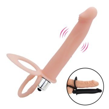 Double Penetration Vibrating Anal Strapon Dildo India -Flesh — anal vibrator