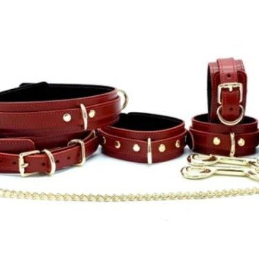 Hand Made 7 Piece Bondage Set Leather BDSM Restraints for Submissive-Tango Red — bdsm kit