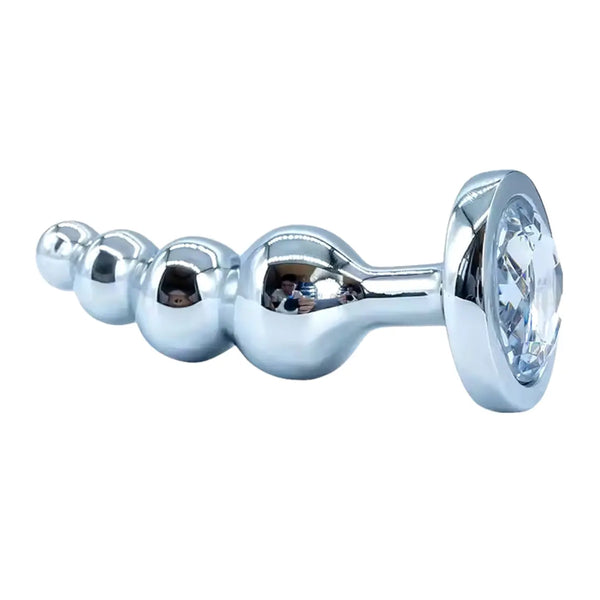 Four-Bead Steel Plug — 4 Inch, Crystal Beads — Anal Plugs, Polished body-safe metal, non-porous
