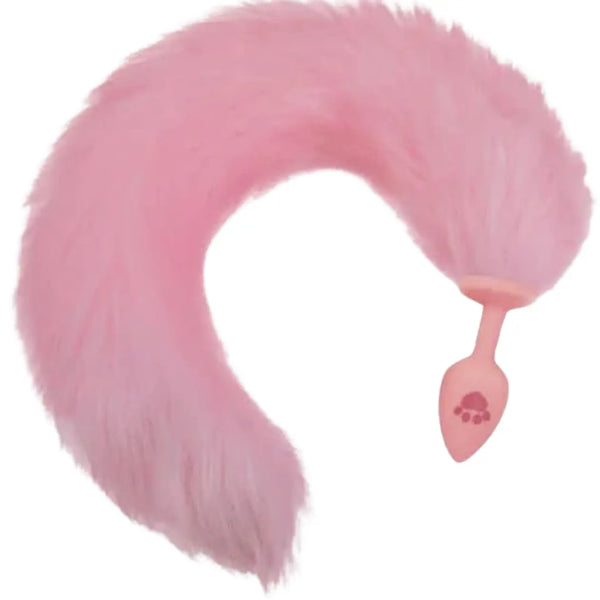 Fox Tail Plug — 16 Inch Pink Faux Fur, Silicone Plug — Anal Plugs, Body-safe silicone plug, pink faux fur tail