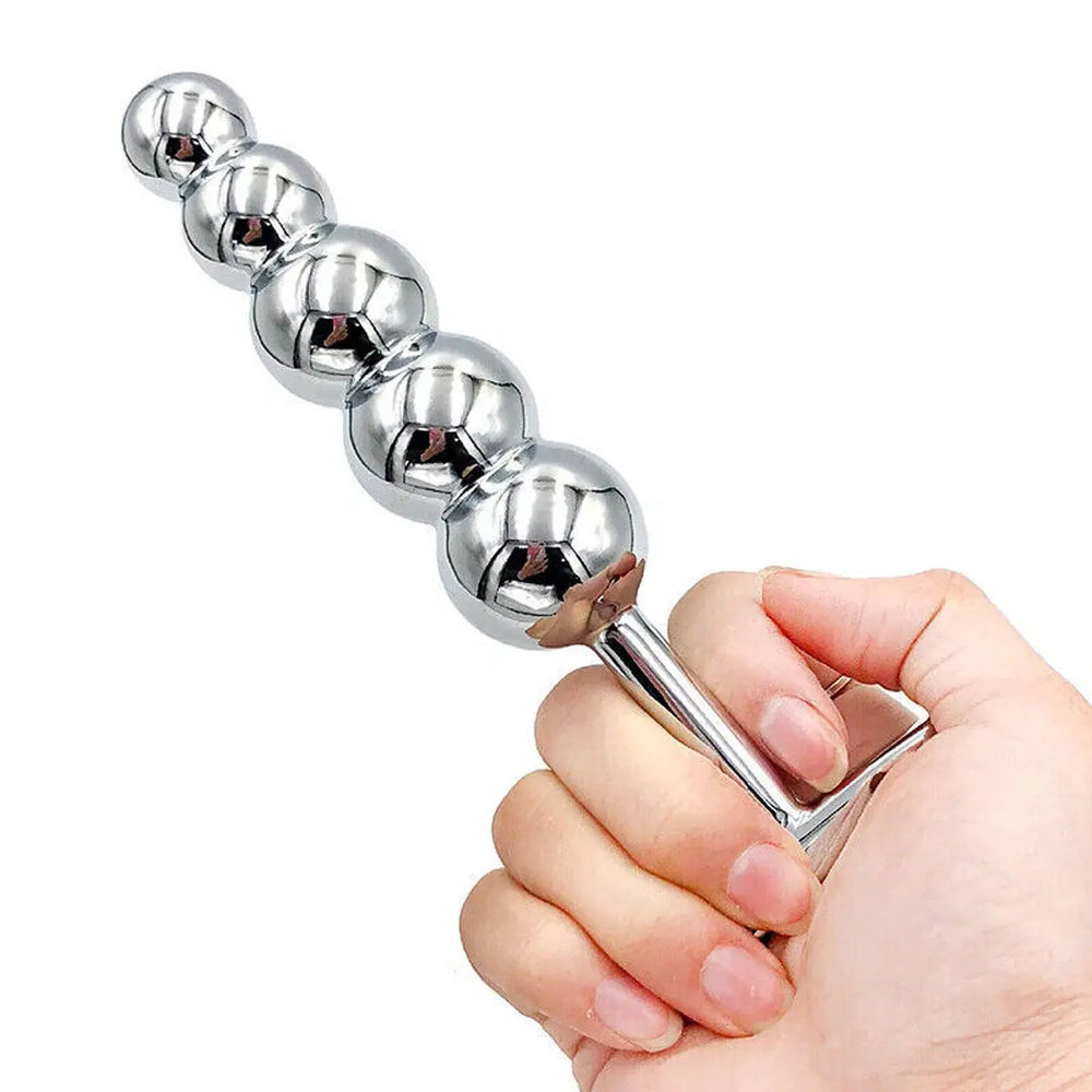 XL five bead stainless steel anal plug with T base