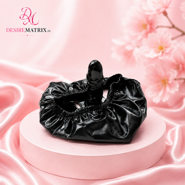 Black Panty With Internal Dildo Underwear — Strap On Dildos, Body-safe silicone insert with patent leather underwear