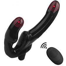 Wireless Remote Control Vibrating Strapless Strap On Dildo Lesbian Sextoy Black — strap on dildo