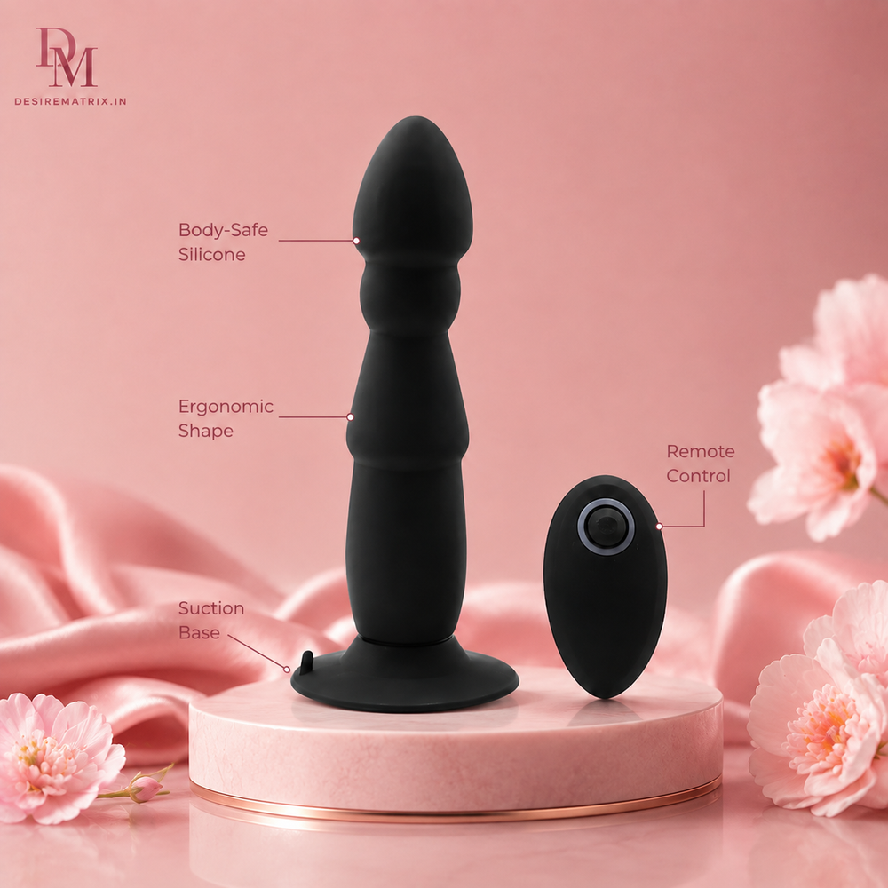 Prostate massager shown mounted on its strong suction base