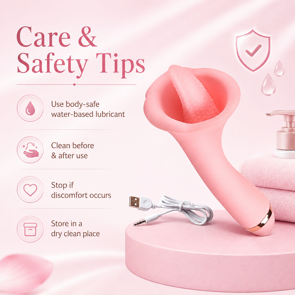 Yunman tongue vibrator shown in the hand for scale